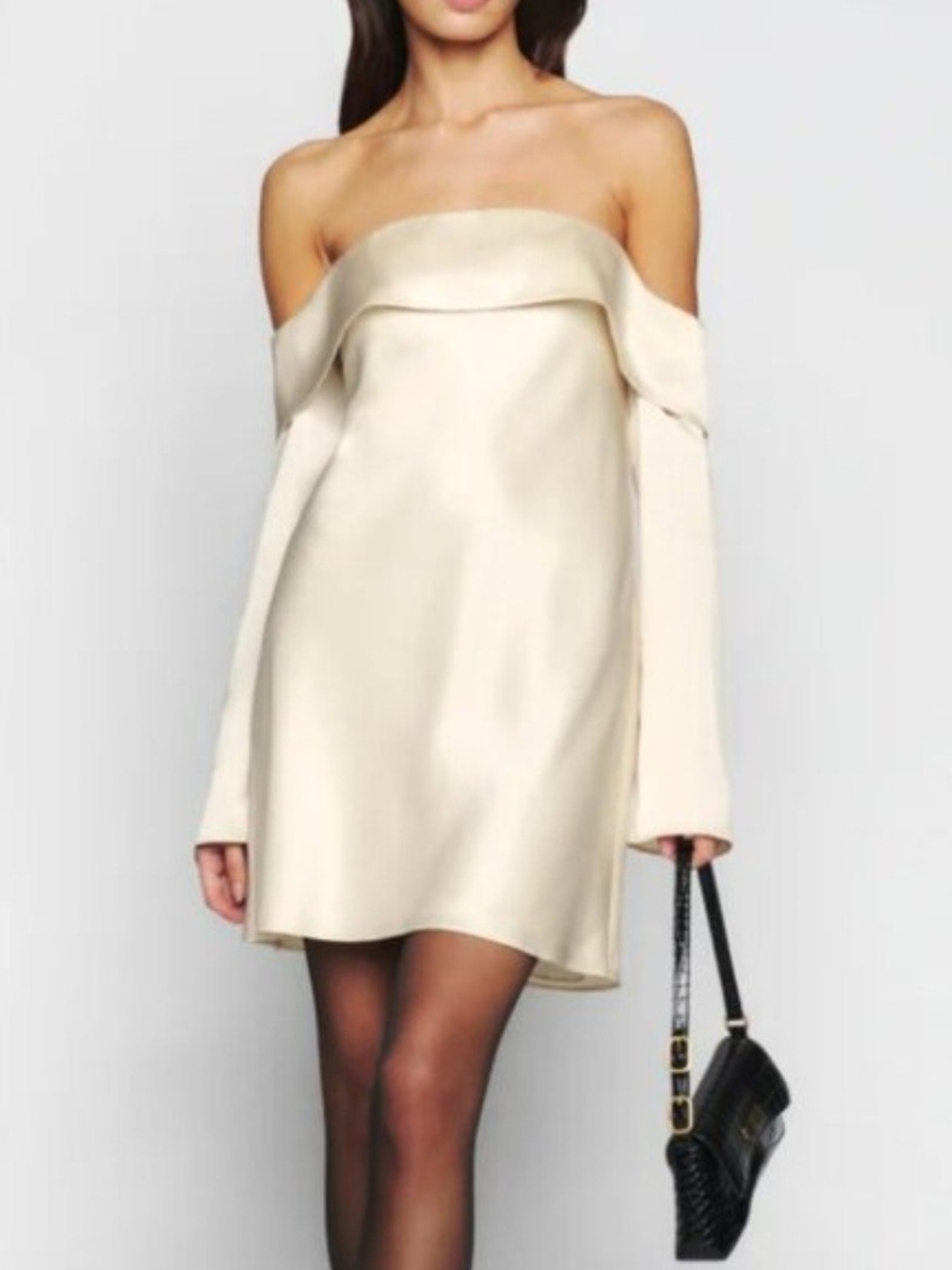 Reformation Ivory Off-Shoulder Satin Mini Dress